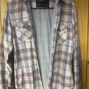 American Eagle Outfitters Women's Plaid Button Down Shirt - Blue and Brown